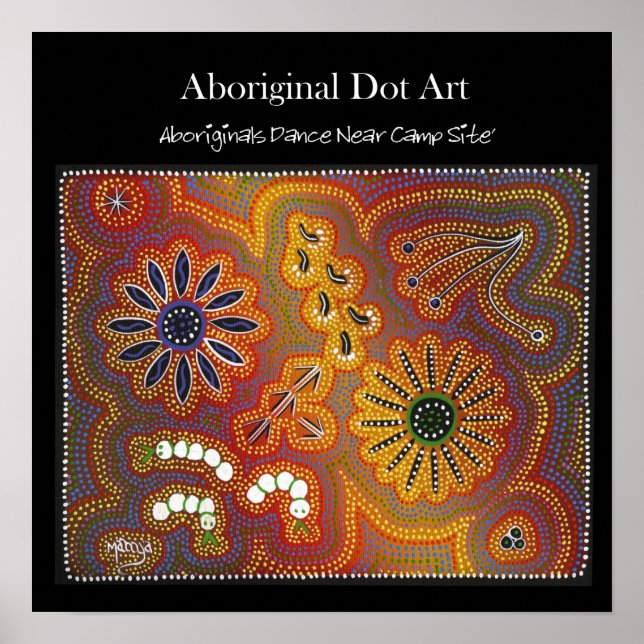 Póster Los aborígenes bailan cerca del fuego del campamen (Frente)