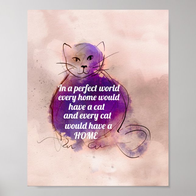 Póster los amantes del gato citan el diseño de las acuare (Frente)