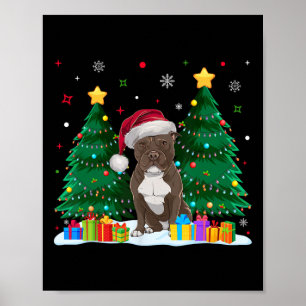 Póster Los amantes del perro Pitbull de Santa Hat Navidad