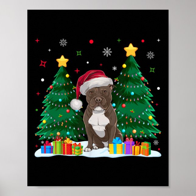 Póster Los amantes del perro Pitbull de Santa Hat Navidad (Frente)
