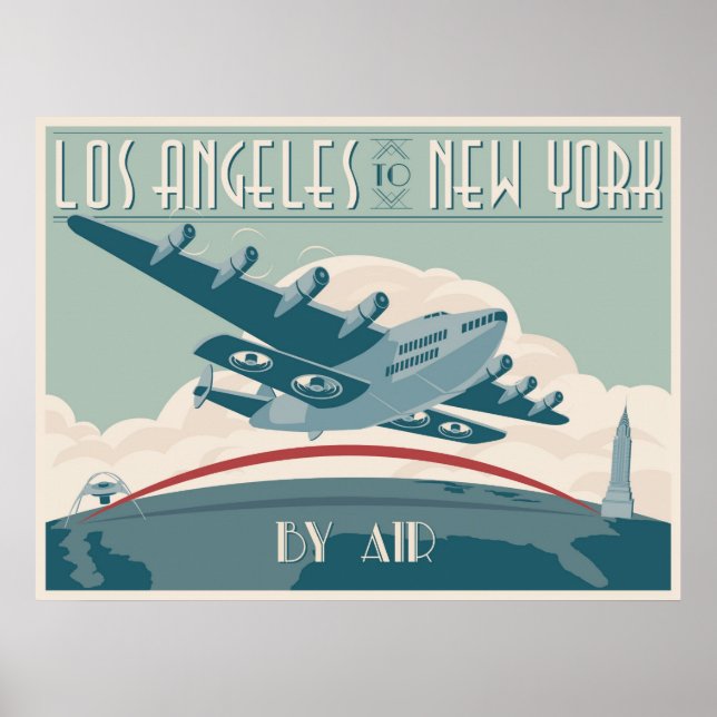Póster Los Ángeles a Nueva York por aire (Frente)