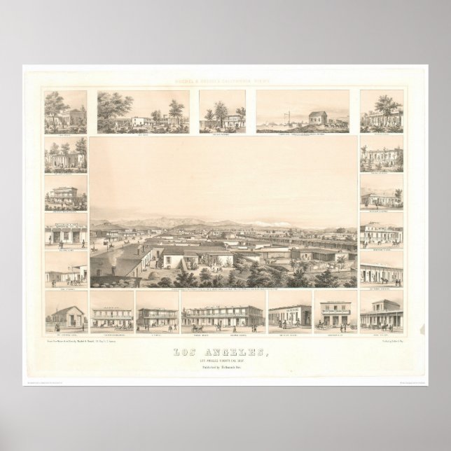 Póster Los Angeles, CA. Panoramic Map 1857 (0903A) (Frente)