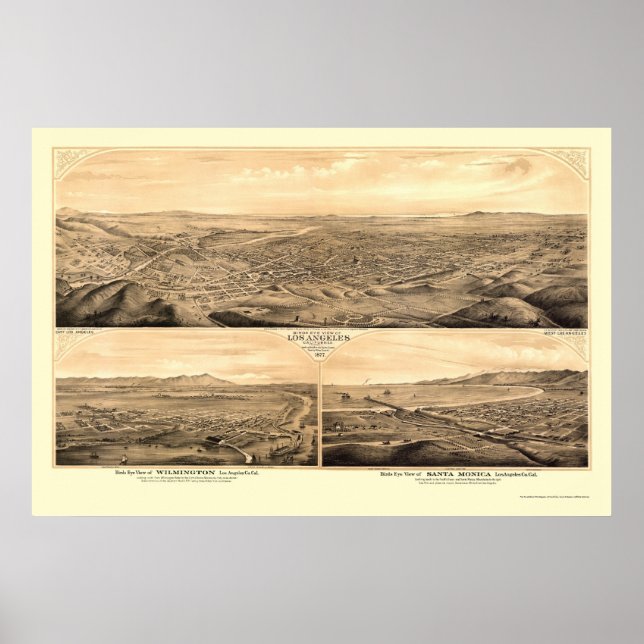 Póster Los Ángeles, CA Panoramic Map - 1877 (Frente)