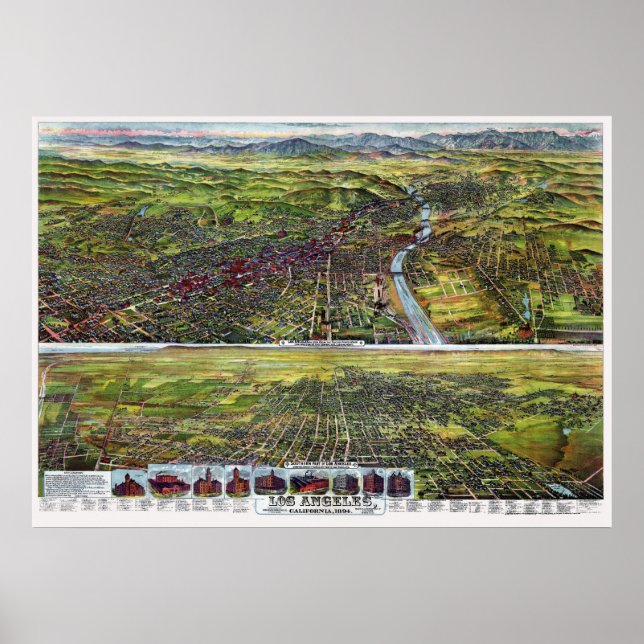 Póster Los Angeles, CA Panoramic Map - 1894 (Frente)