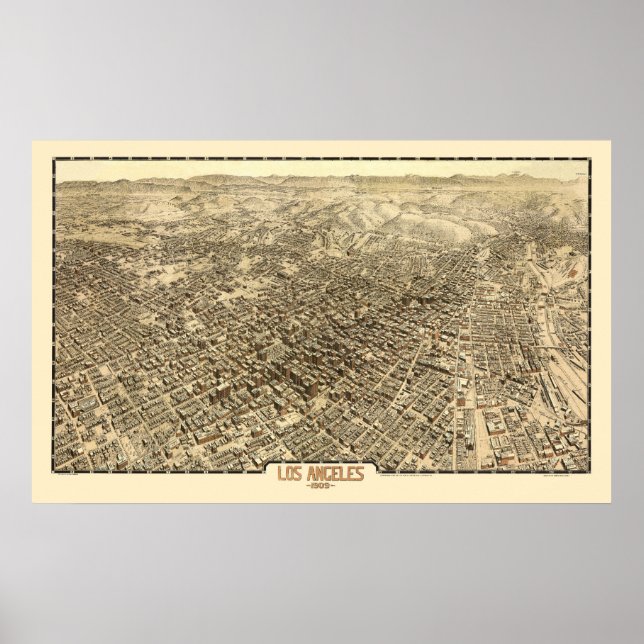 Póster Los Ángeles, CA Panoramic Map - 1909 (Frente)