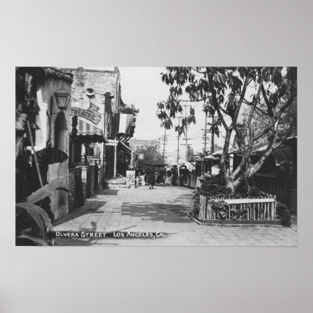 Póster Los Ángeles, CA Vista de la calle Olvera (Frente)