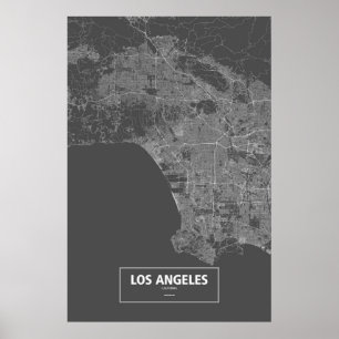 Póster Los Ángeles, California (blanco sobre negro)