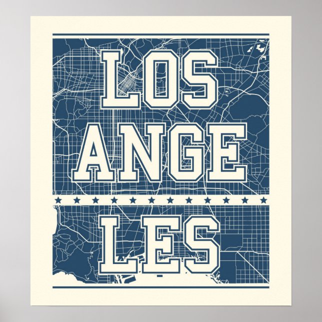 Póster Los Angeles, California | Blue City Map (Frente)