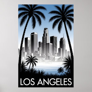 Póster Los Ángeles California Grabado en Madera Blanco y
