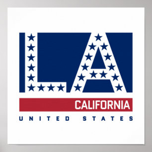 Póster Los Ángeles, California   Línea aérea roja, blanca