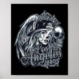 Póster Los Angeles Chicana Design Con Rosas De Calaveras