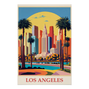 Póster Los Ángeles, ilustracion Art Deco,