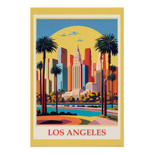 Póster Los Ángeles, ilustración Art Déco,