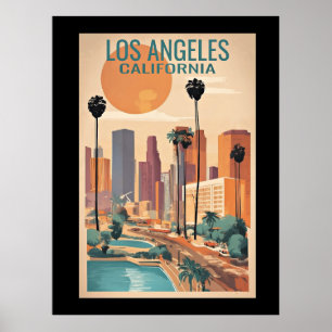 Póster Los Ángeles, ilustracion de la época de California