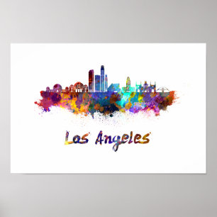 Póster Los Angeles skyline in watercolor
