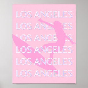 Póster Los Angeles Travel Art, California, Pink, Preppy