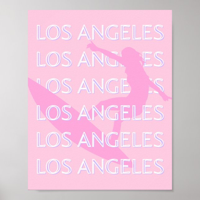 Póster Los Angeles Travel Art, California, Pink, Preppy (Frente)