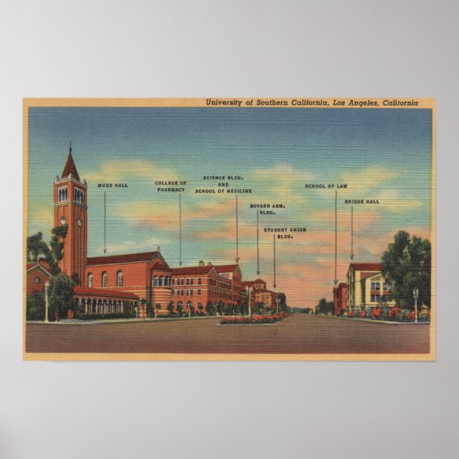 Póster Los Ángeles, vista panorámica del campus de los Es (Frente)
