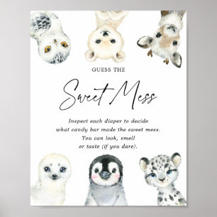 Póster Los Animales Árticos Baby Shower Adivinan El Dulce
