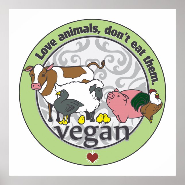 Póster Los Animales De Amor No Los Comen Vegan (Frente)