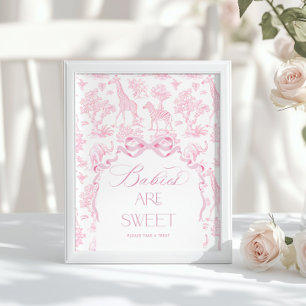 Póster Los animales de Safari Toile de Jouy Pink Bebés so