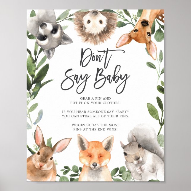 Póster Los animales de Woodland en Baby Shower no dicen R (Frente)