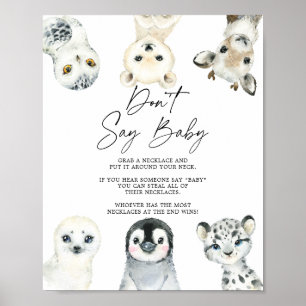 Póster Los animales del Ártico Baby Shower no dicen Rótul
