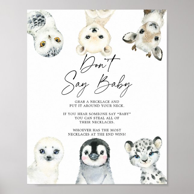 Póster Los animales del Ártico Baby Shower no dicen Rótul (Frente)