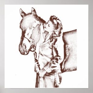 Póster los años 40 vaquera y caballo