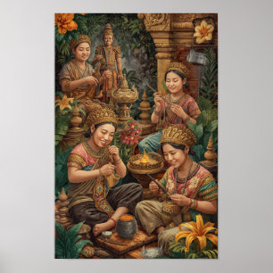 Póster Los Artistas Dorados de Bali - Artesanía sagrada e