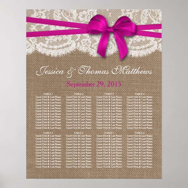 Póster Los asientos de la colección de Bodas Rustic Pink  (Frente)