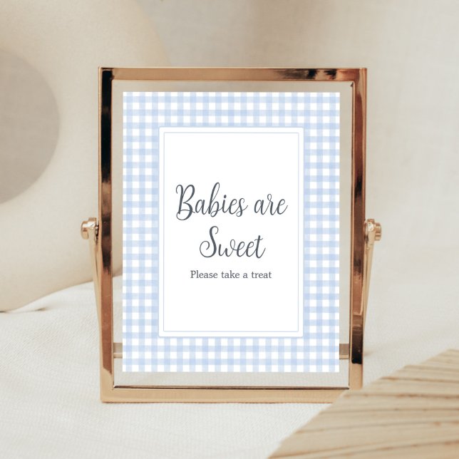 Póster Los bebés clásicos de Gingham son dulces (Boy Gingham Baby Shower Babies are Sweet Sign)