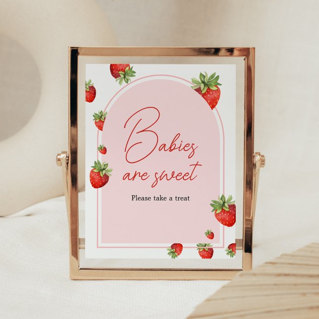 Póster Los bebés de Baby Shower de fresa roja son dulces (Boho Berry Sweet Baby Shower Babies are Sweet Sign)