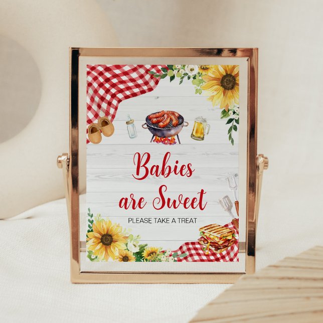 Póster Los bebes de Baby Shower de girasol son dulces (Backyard Picnic Baby Shower Babies are Sweet Sign)
