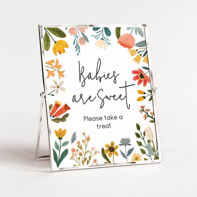 Póster Los bebés de flores silvestres brillantes botánica (Botanical Bright Wildflower Baby Shower Babies are Sweet Sign
)