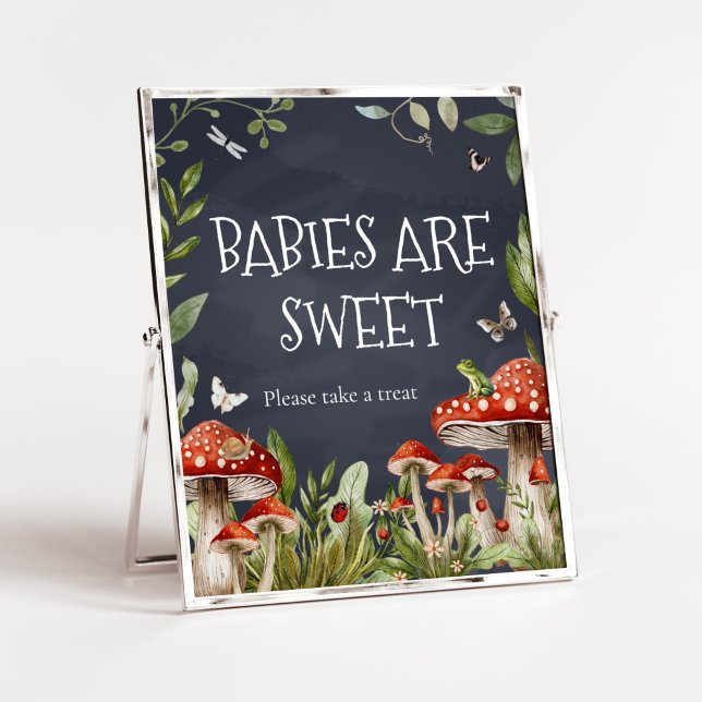 Póster Los bebés de hongos encantados son dulces (Rustic Mushroom Baby Shower Babies are Sweet Sign)