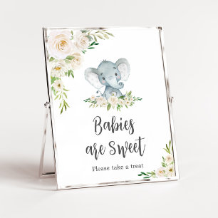 Póster Los bebés elefantes blancos florales son dulces