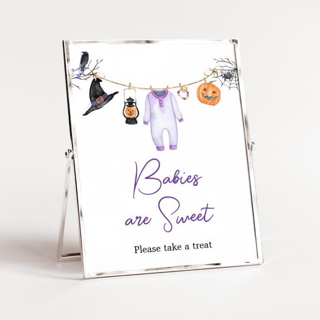 Póster Los bebés morados de Halloween son dulces (Halloween Baby Clothes Baby Shower Babies are Sweet Sign)