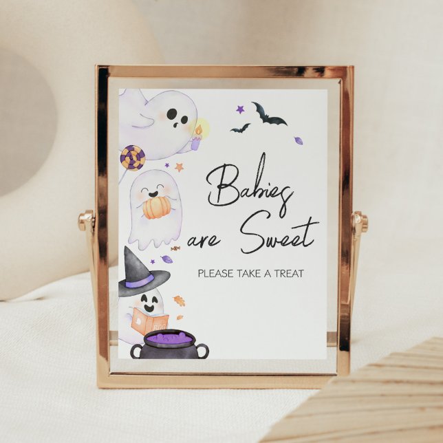 Póster Los bebés morados de Halloween son dulces (Purple Little Boo Baby Shower Babies are Sweet Sign)