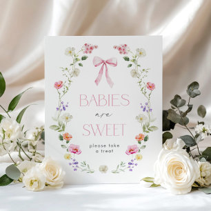 Póster Los bebés son dulces Wildflower Lazo Rosa shower d