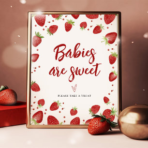 Póster Los bebés son Rótulo Baby Shower de fresas dulces