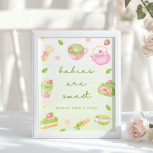 Póster Los bebés son té Matcha dulce Rosa Fiesta de Bebé