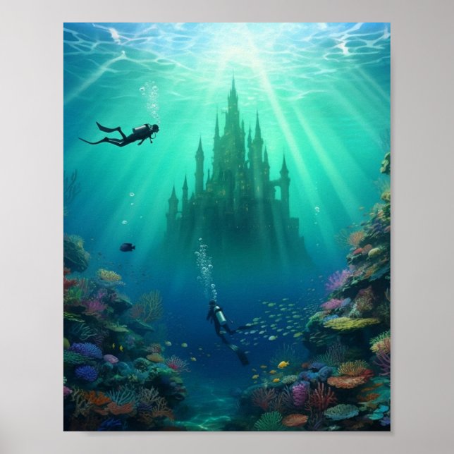 Póster Los buzos encuentran un castillo abandonado (Frente)