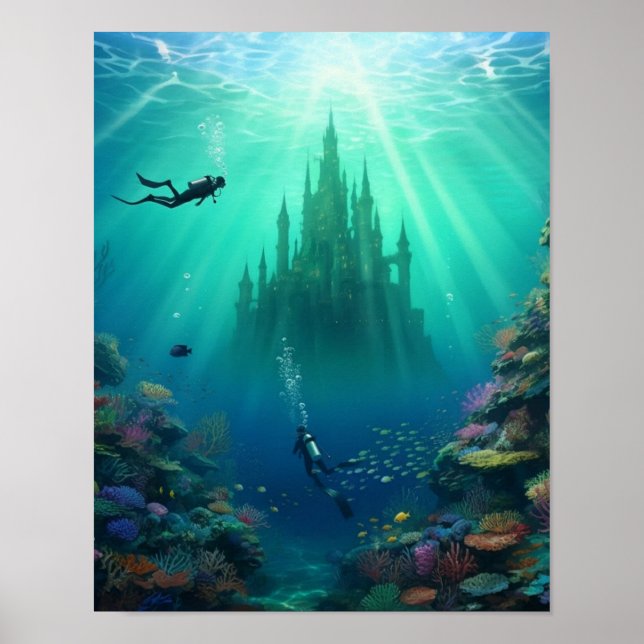 Póster Los buzos encuentran un castillo abandonado (Frente)