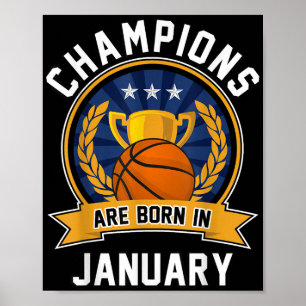 Póster Los Campeones Nacen En Enero Cumpleaños Baloncesto