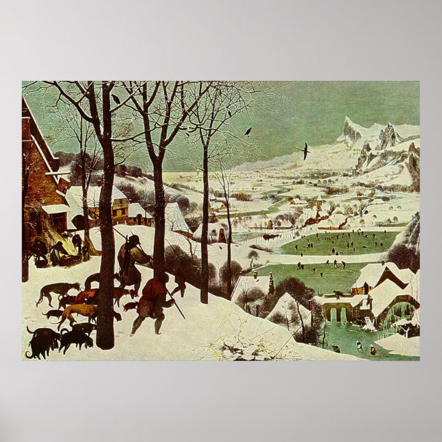 Póster Los cazadores en la nieve de Pieter Bruegel - 1565 (Frente)