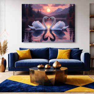 Póster Los cisnes bajo la luna del amor