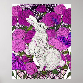 Póster Los conejos aman las rosas