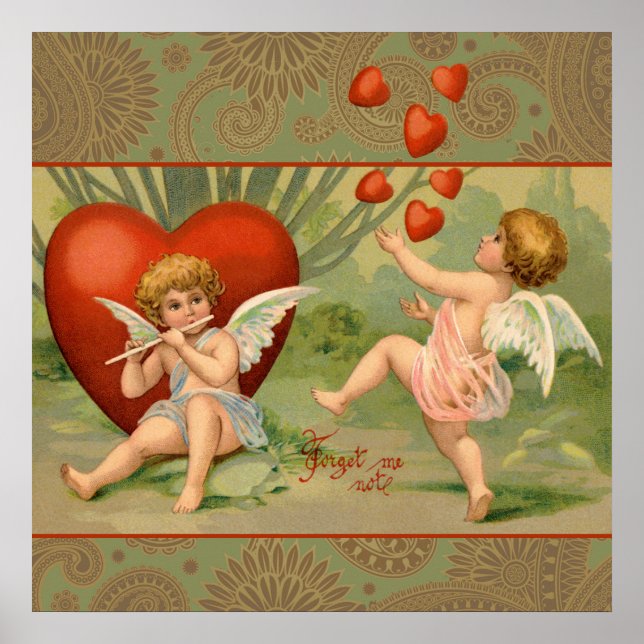 Póster Los Cupidos de San Valentín aman la antigua cosech (Frente)