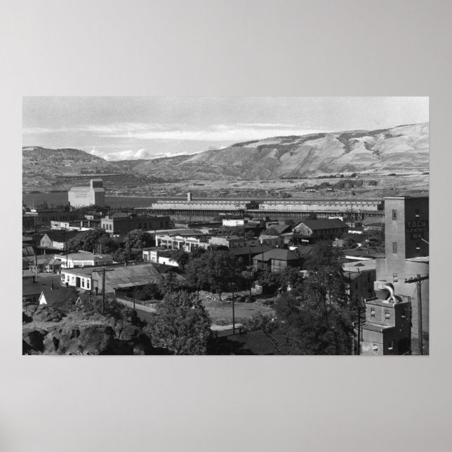 Póster Los Dalles, la vista del muelle de Oregón desde la (Frente)